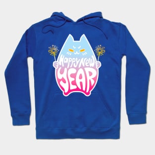 Happy New Year Cat Celebration #4 Pastel Blue Pink Hoodie